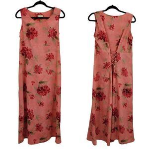 Vintage 80's Expressions Maxi Dress 14 Pink Floral Sleeveless Corset Cinch Back